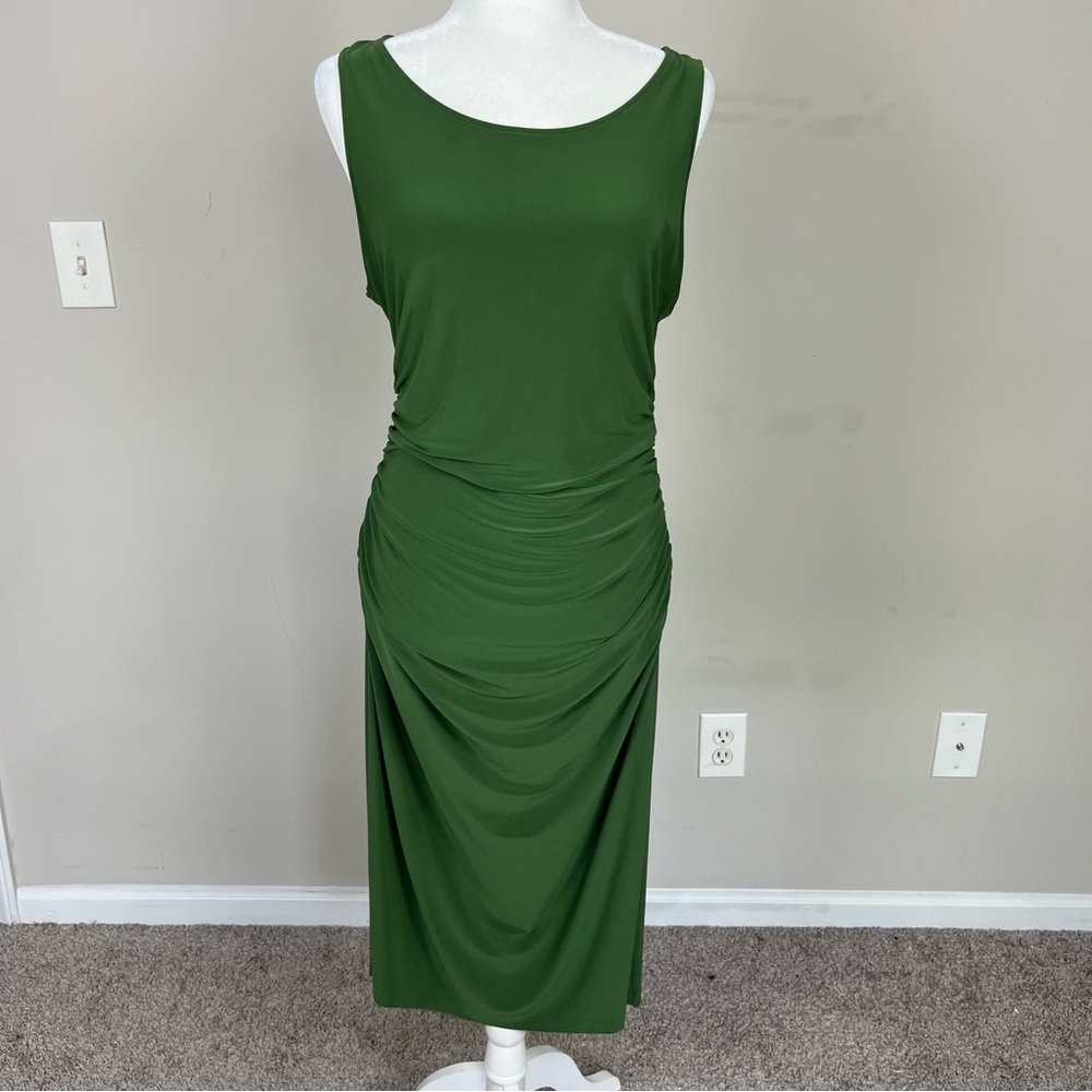KAMALI KULTURE X NORMA KAMALI BODYCON RUCHED MIDI DRESS OLIVE GREEN SIZE LARGE - Picture 5 of 13